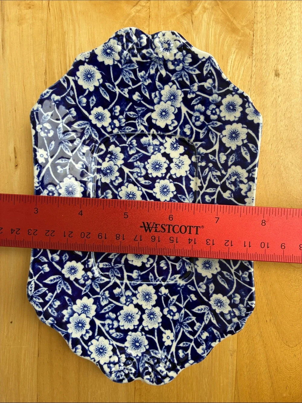 Burleigh Calico gravy boat underplate cobalt blue floral chintz